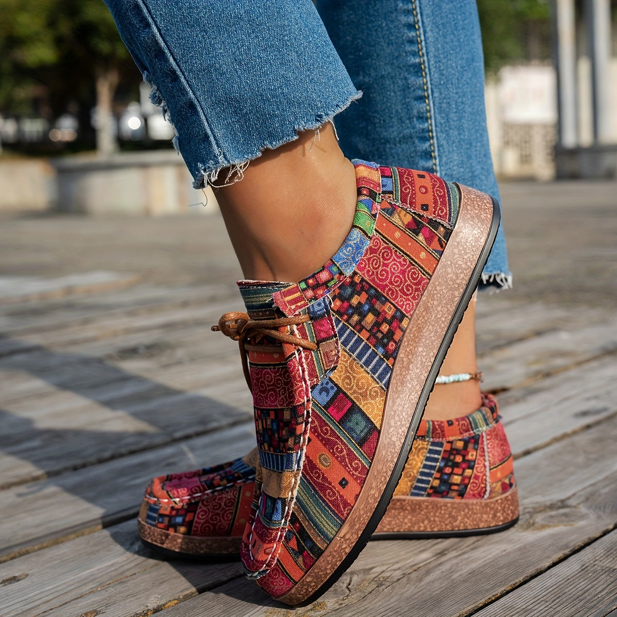 Maya | Boho Patchwork Lace-Up Shoes