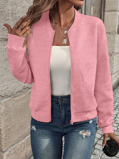 Lydia | Textured Zip Bomber Jacket