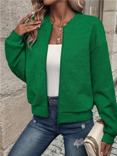 Lydia | Textured Zip Bomber Jacket