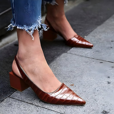 Adele | Croc-Embossed Slingback Heels