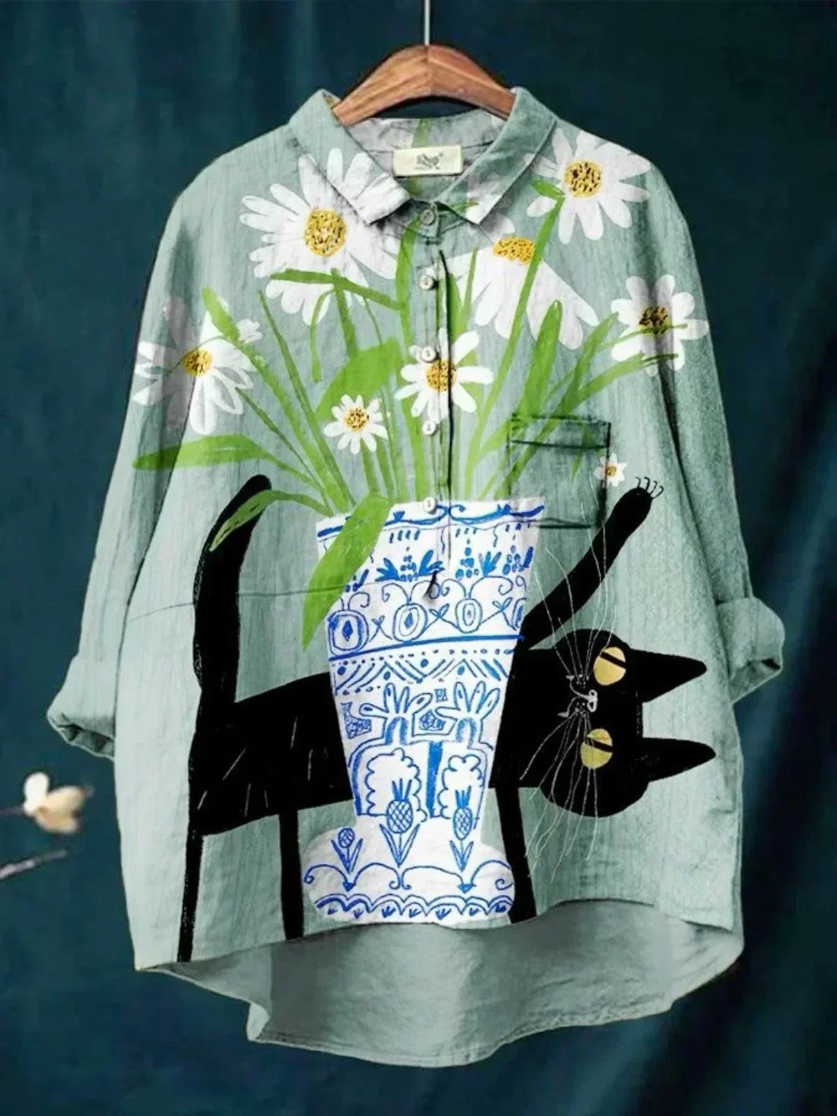 Sofia® | Blouse with Cat and Flower Print
