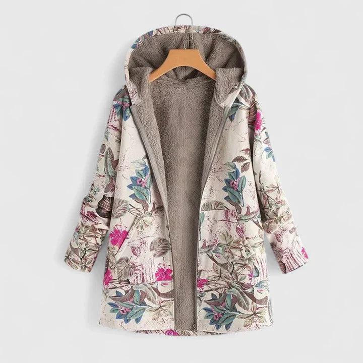 Floral Haven | Cozy Sherpa-Lined Hooded Coat