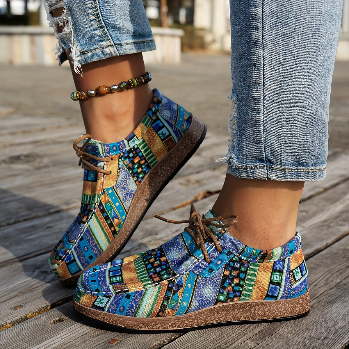 Maya | Boho Patchwork Lace-Up Shoes