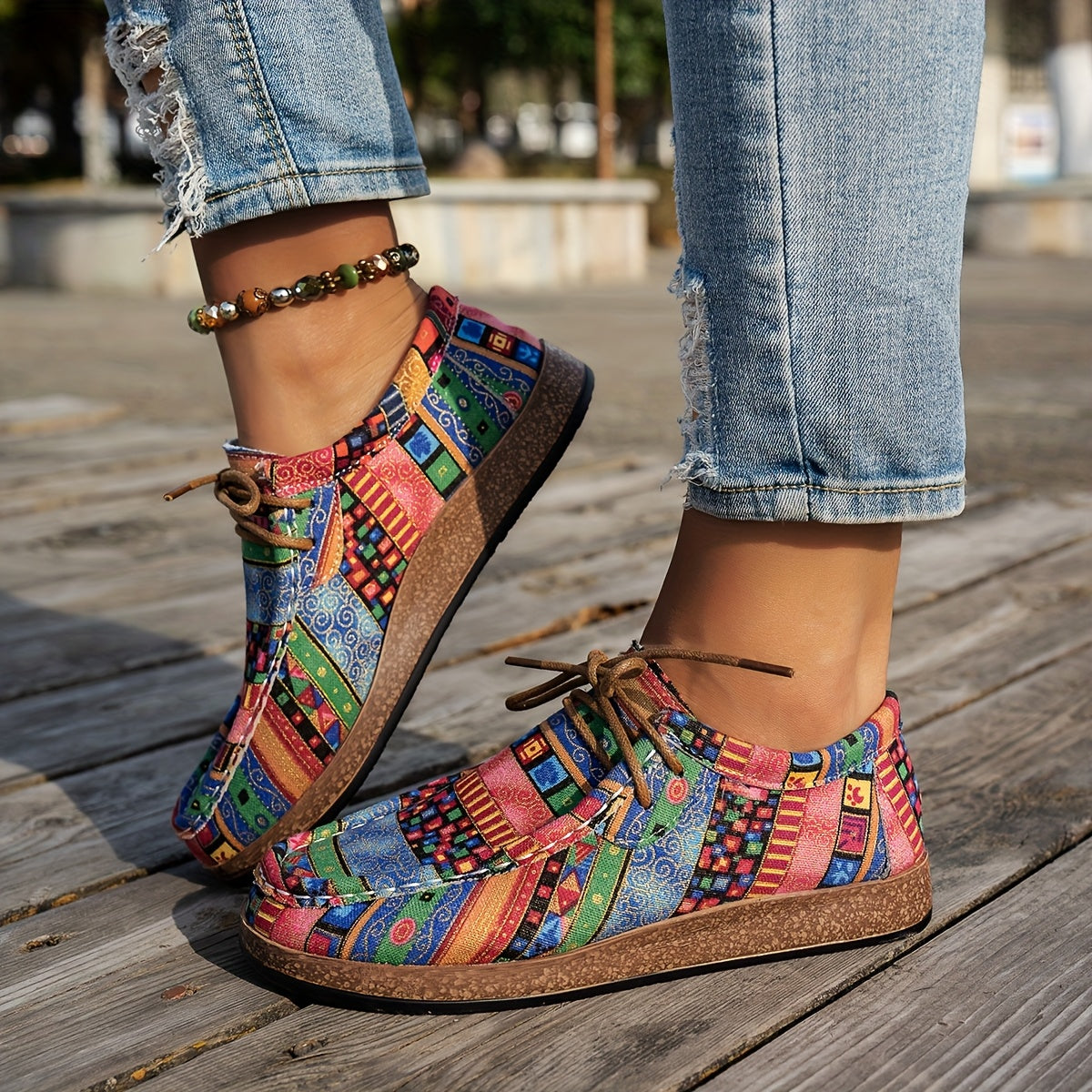 Maya | Boho Patchwork Lace-Up Shoes
