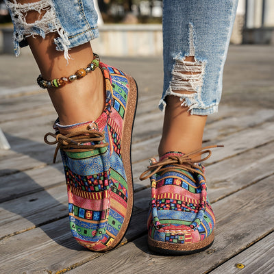 Maya | Boho Patchwork Lace-Up Shoes