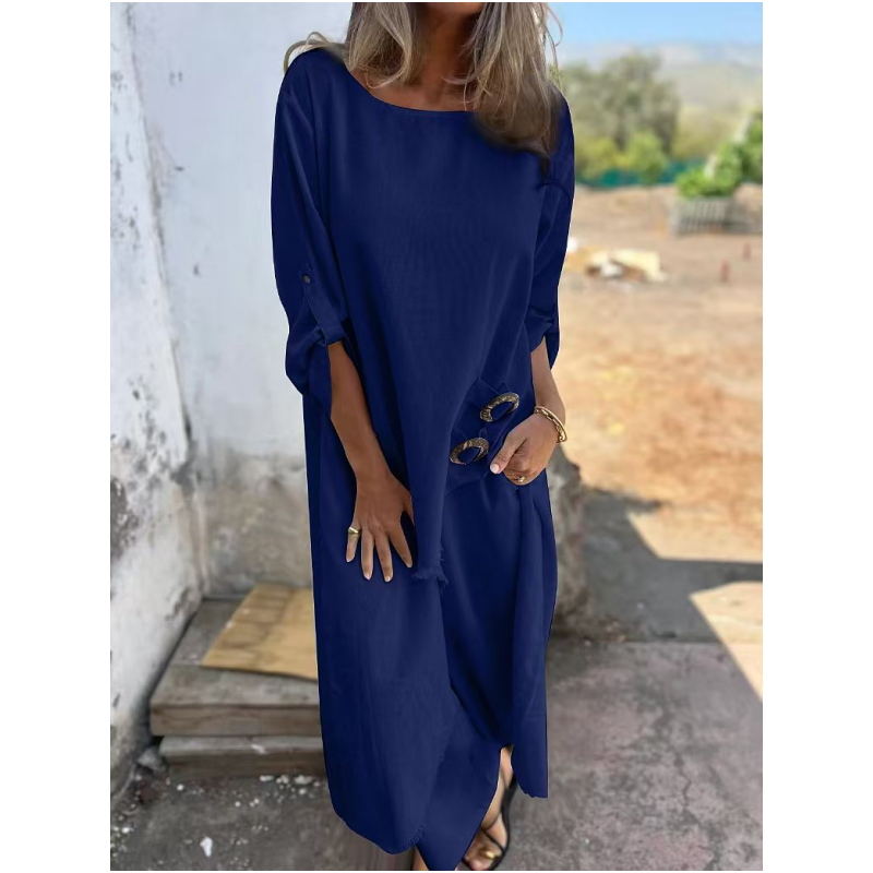 Estelle | Relaxed Button Detail Midi Dress